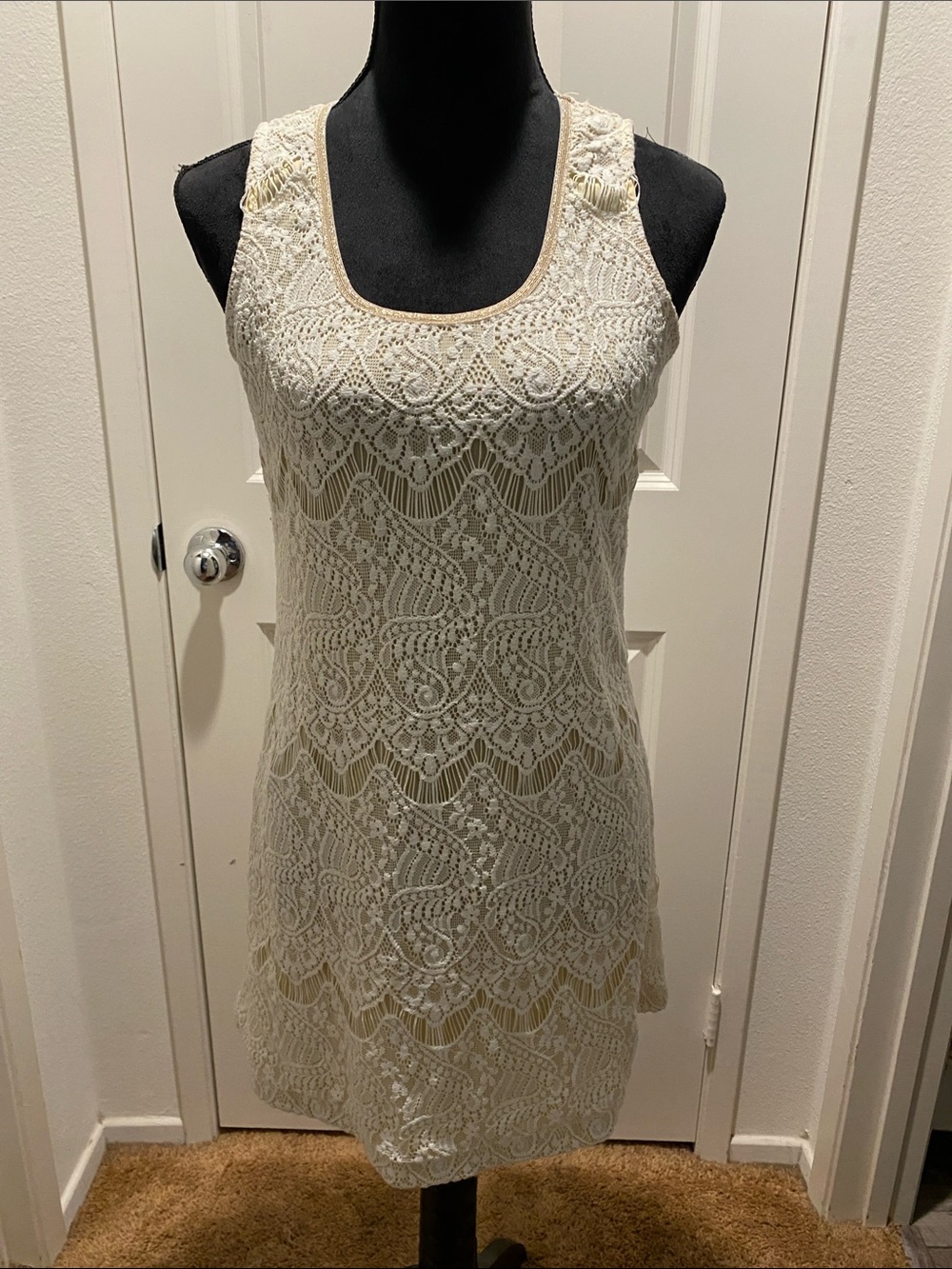 Cream Lace Sleeveless Mini Dress